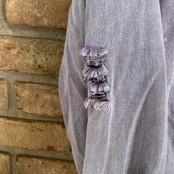 Lavender Distressed High Low Jacket Oversized Small P2P 23” - Picture 6 of 11